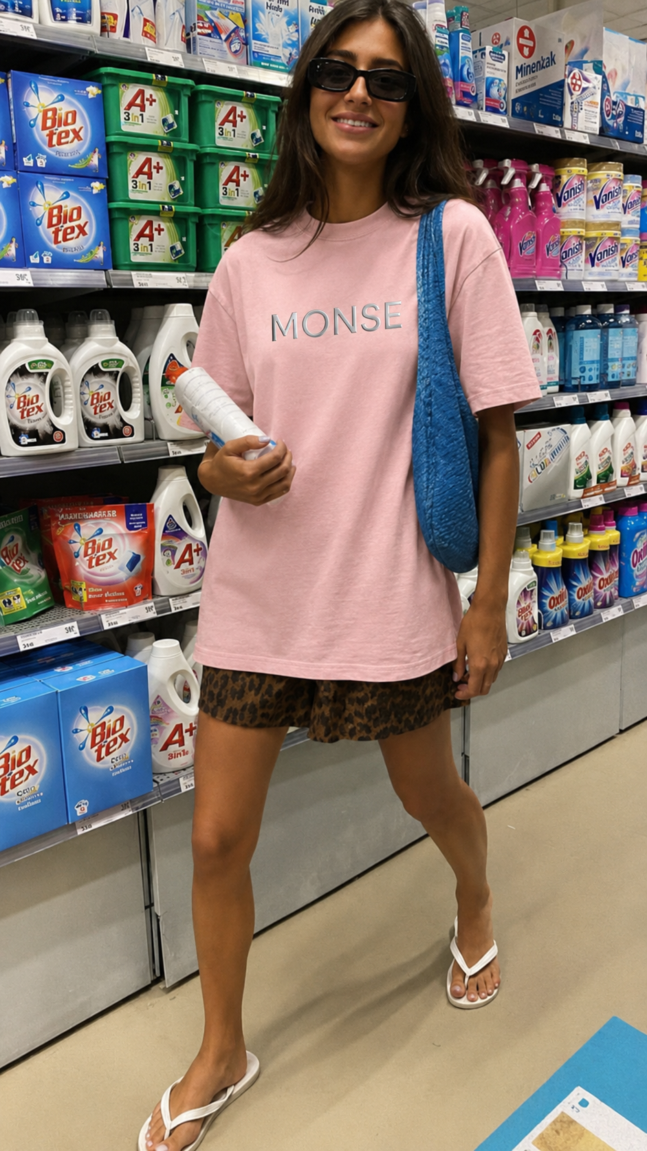 MONSE tee in a supermarket aisle, off-duty